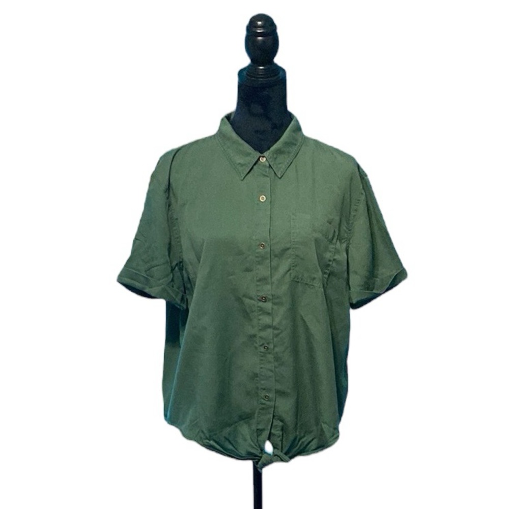 Vince Camuto Olive Front-Tie Button Down Top - Size Extra Large